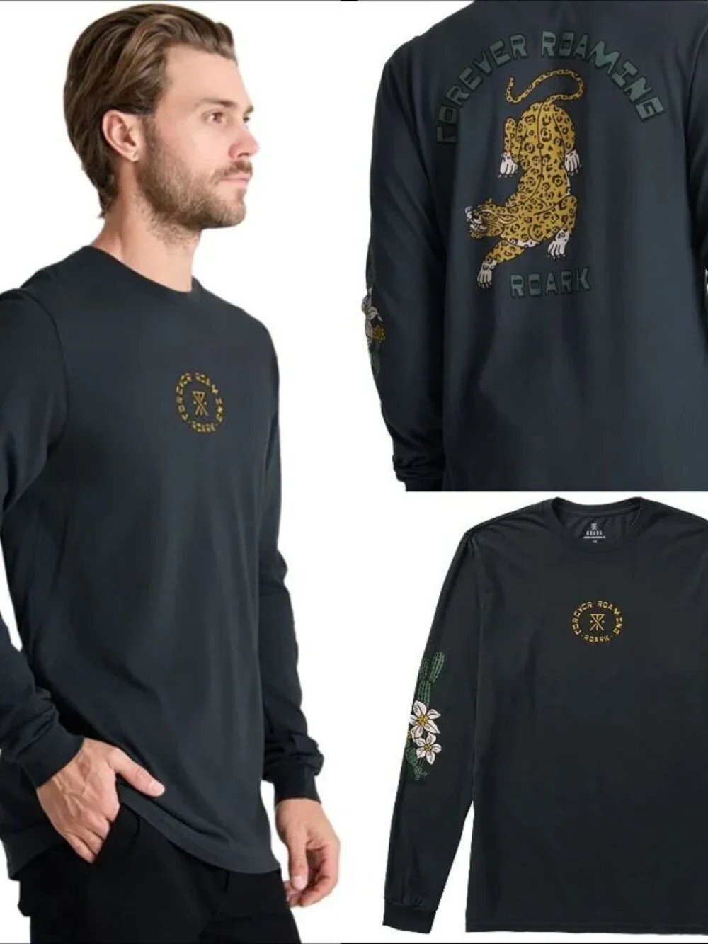 Men's Roark Forever Roaming Jaguar Long Sleeve T-shirt-Garment Dyed-Size: L - Picture 4 of 16